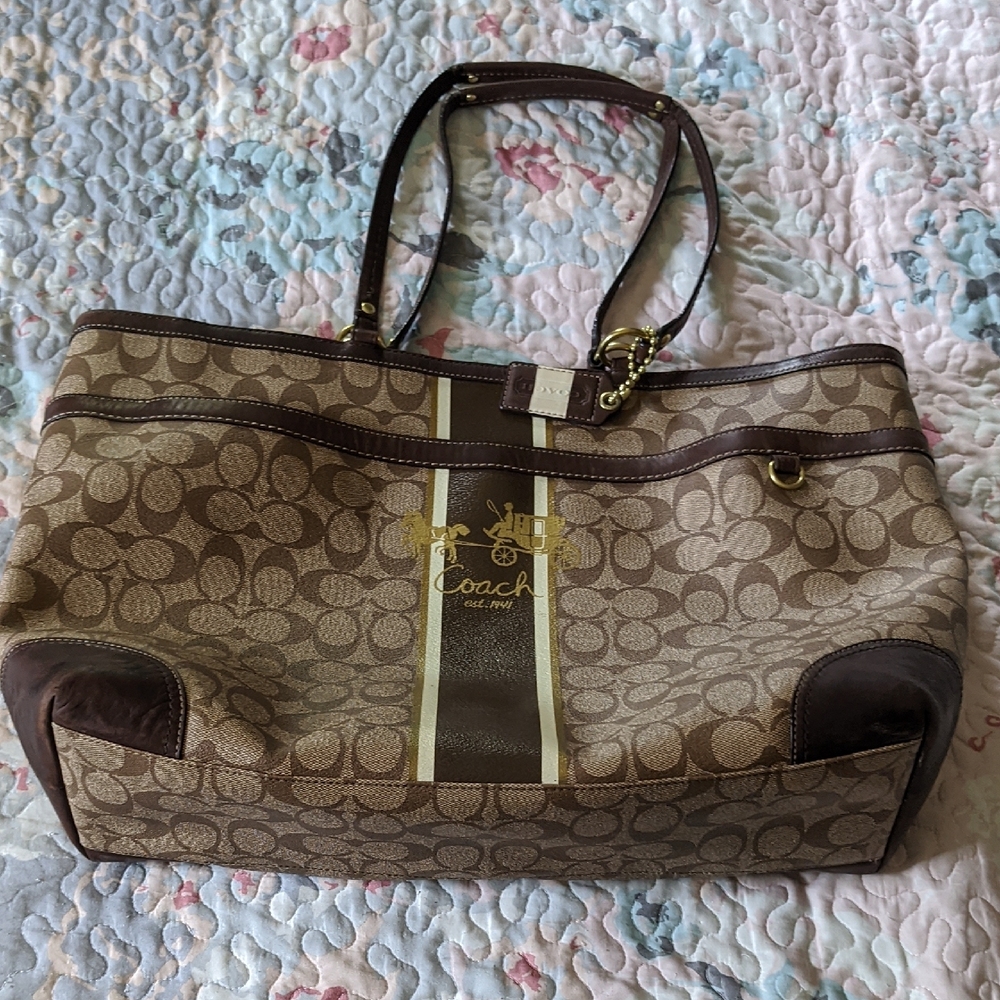 Coach Brown and Cream Signature Handbag